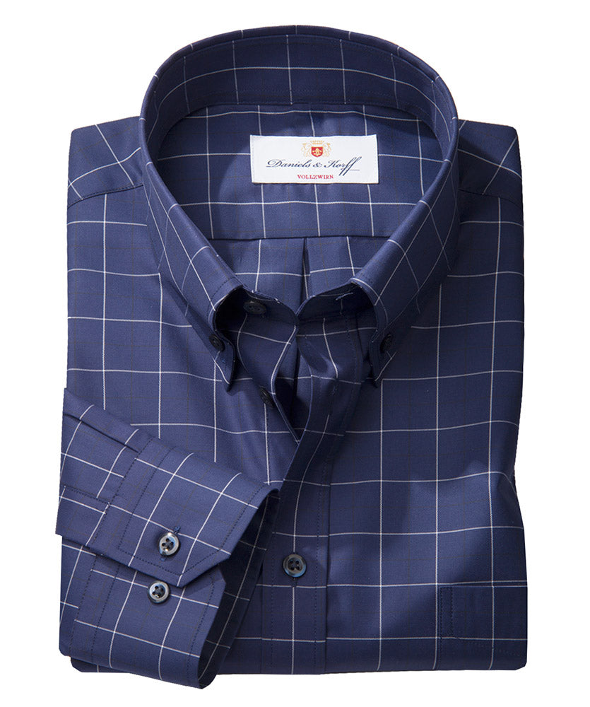 Vollzwirn-Twill-Karo-Hemd 100/2 (extra langer Arm 69cm)