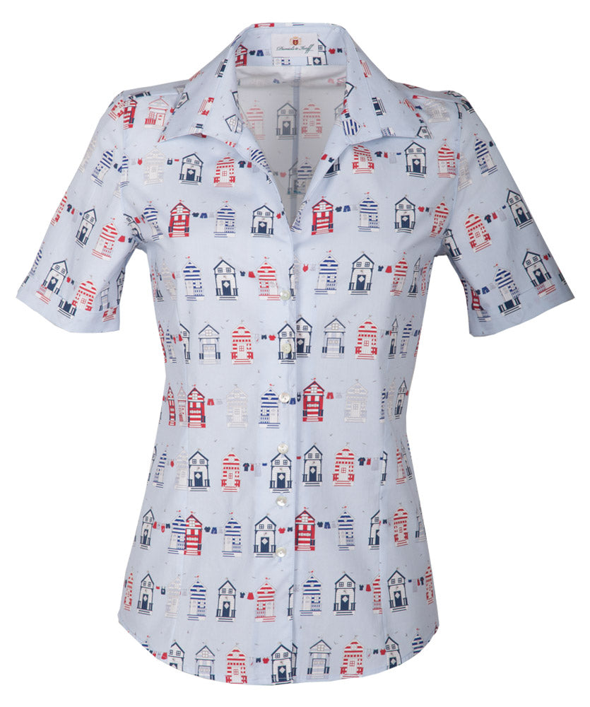 Halbarm-Bluse mit V-Auschnitt