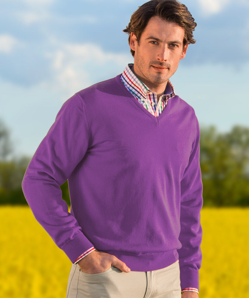 Herren Baumwoll-V-Pullover, Flieder