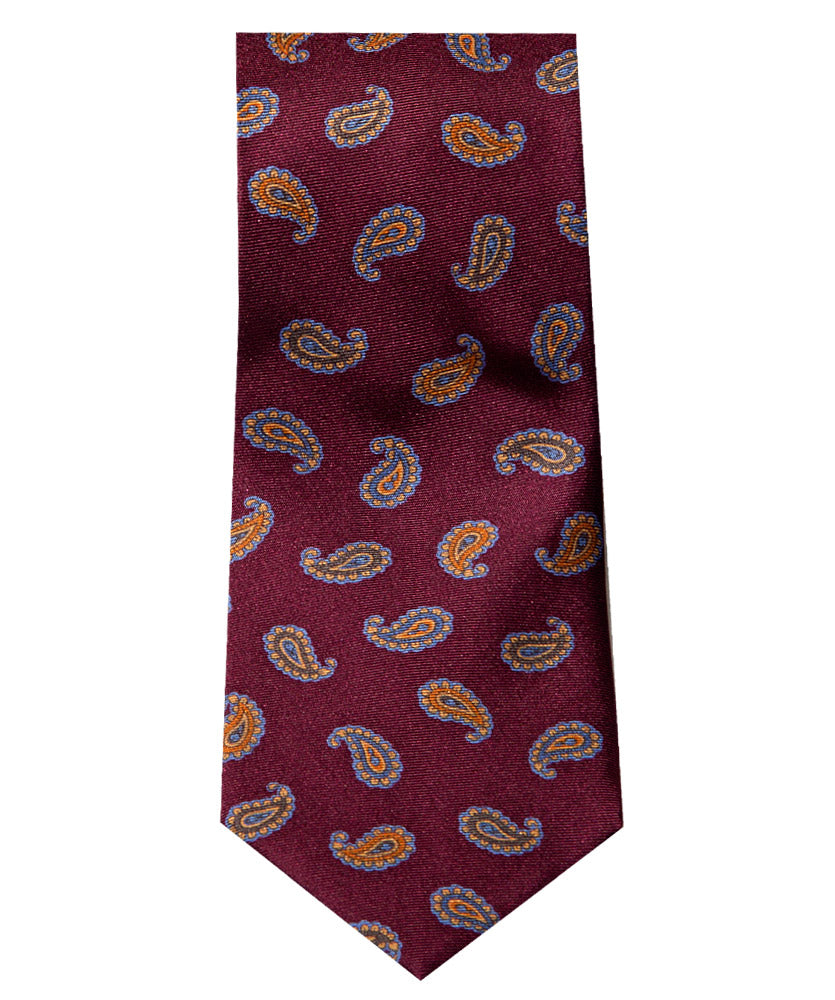 Krawatte Rot Paisley Hellblau Grün Honig