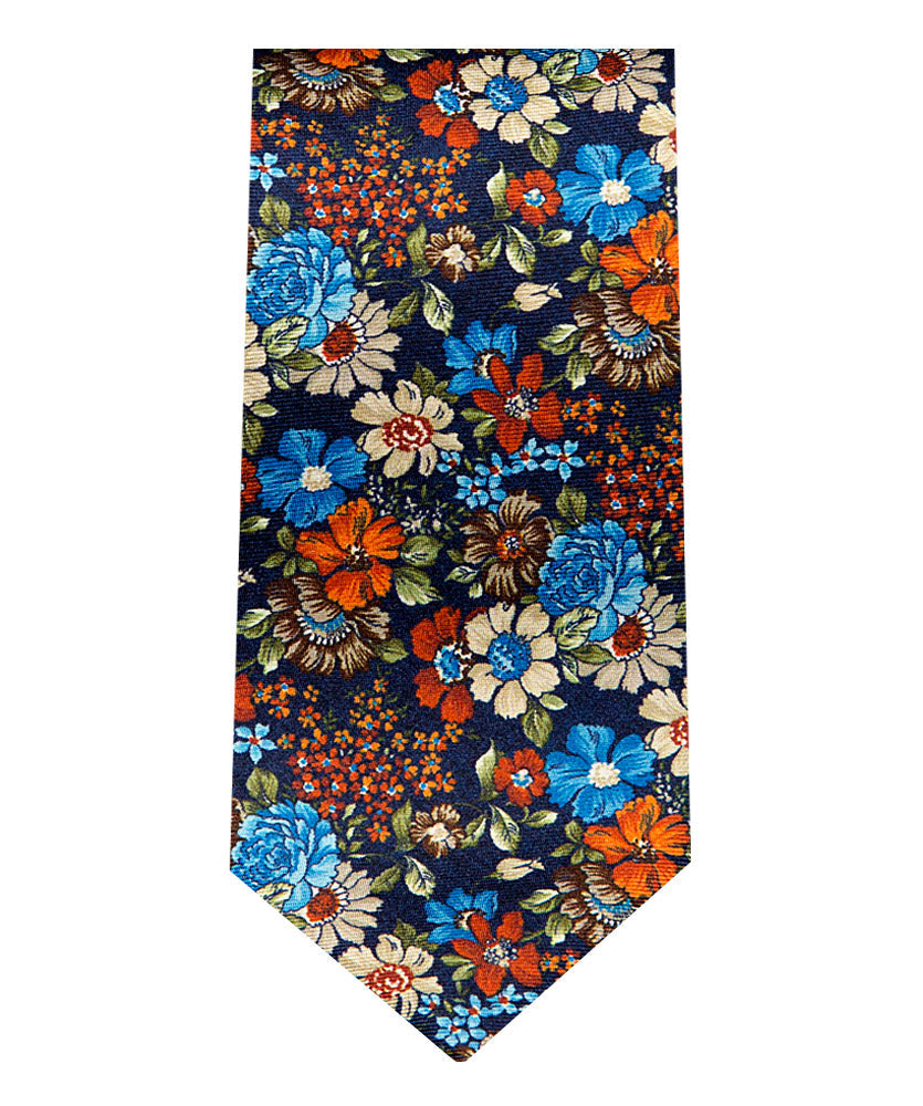 Krawatte Marine Blumenranke Bunt