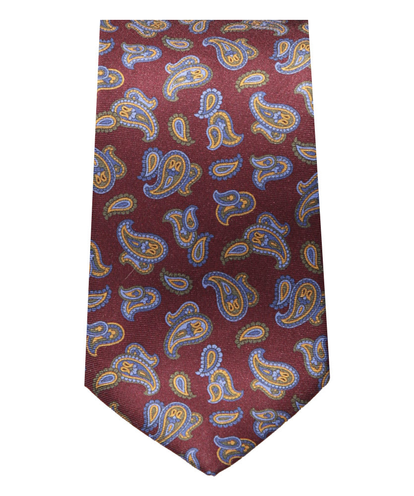 Krawatte Rot Paisley Hellblau Grün Honig