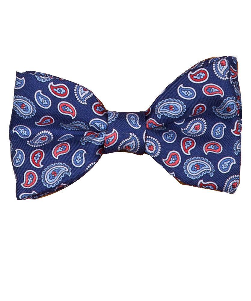 Seiden Fliege Blau Paisley Blau Rot