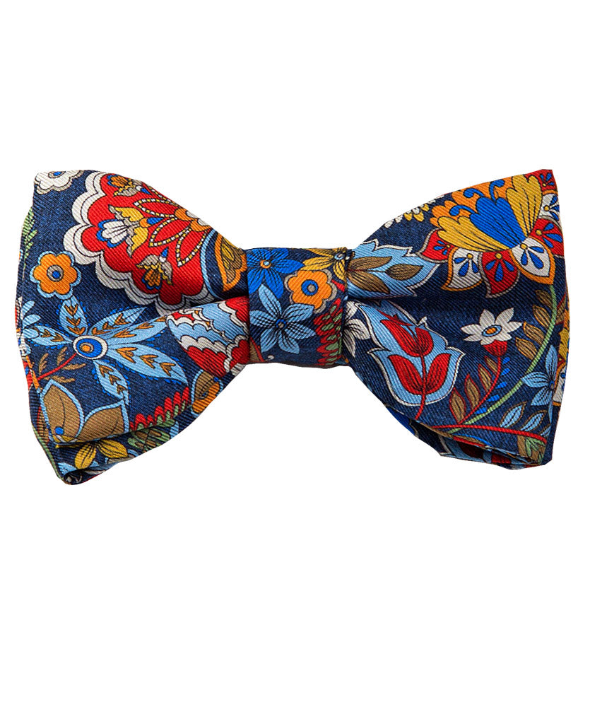 Seiden Fliege Marine Blumenranke Bunt