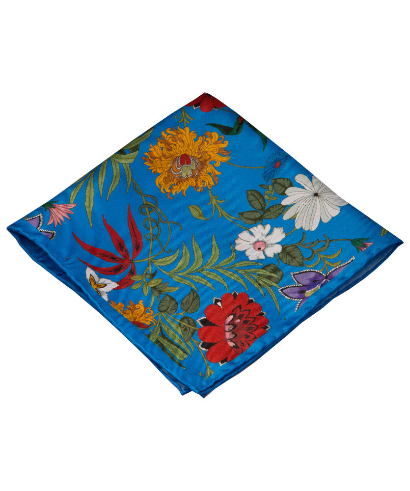 Einstecktuch Royalblau Blumen gemustert