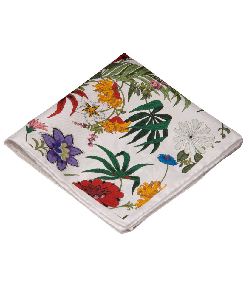 Einstecktuch Weiß Blumen gemustert