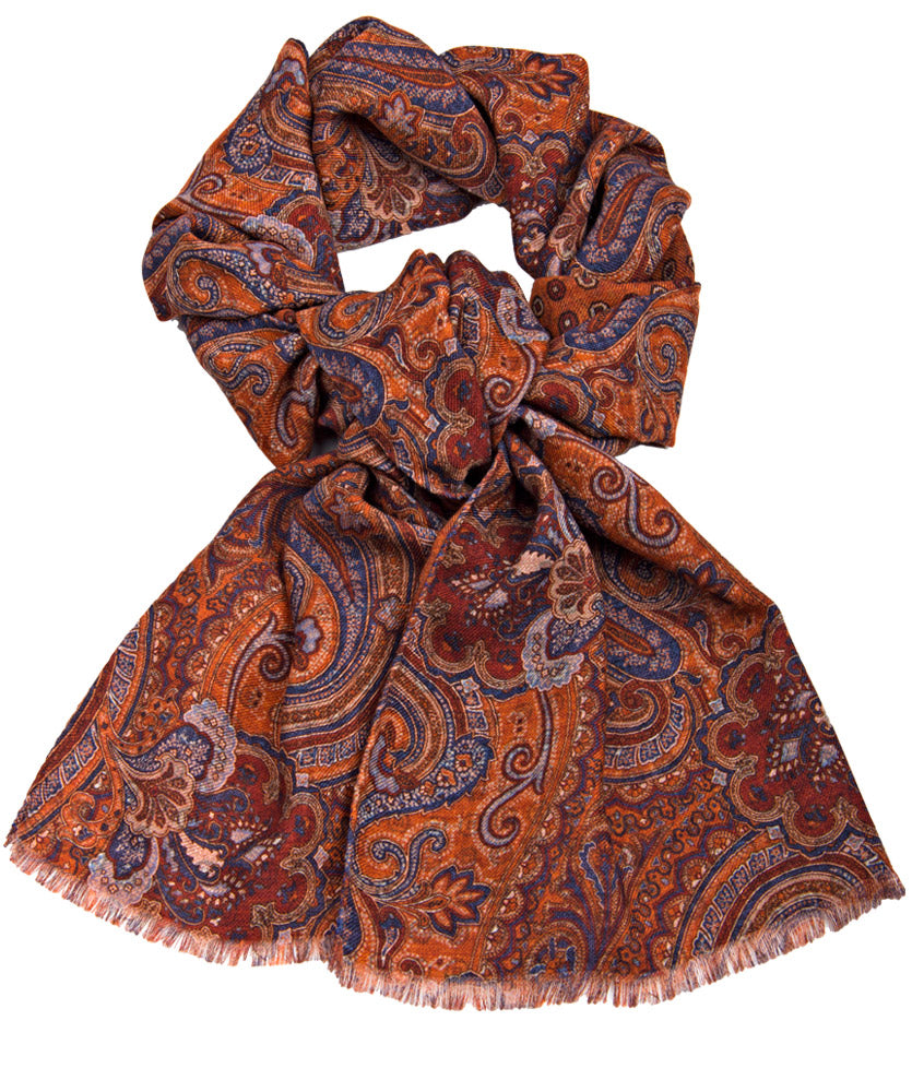 Wollschal Paisley Rost Braun Marine