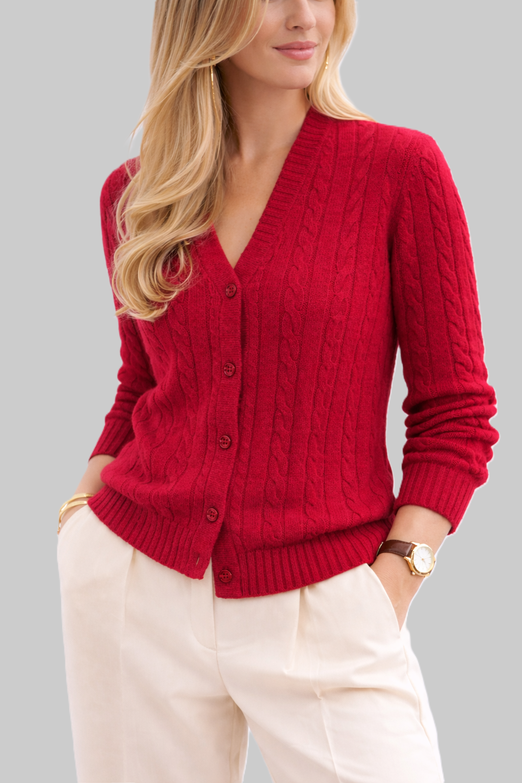 Damen Zopf-Strickjacke