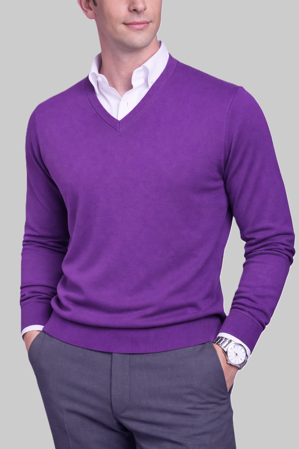 Herren Baumwoll-V-Pullover, Flieder