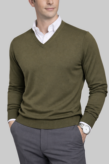 Herren Baumwoll-V-Pullover, oliv