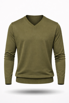 Herren Baumwoll-V-Pullover, oliv