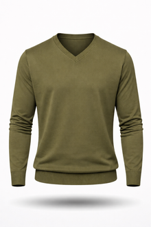 Herren Baumwoll-V-Pullover, oliv