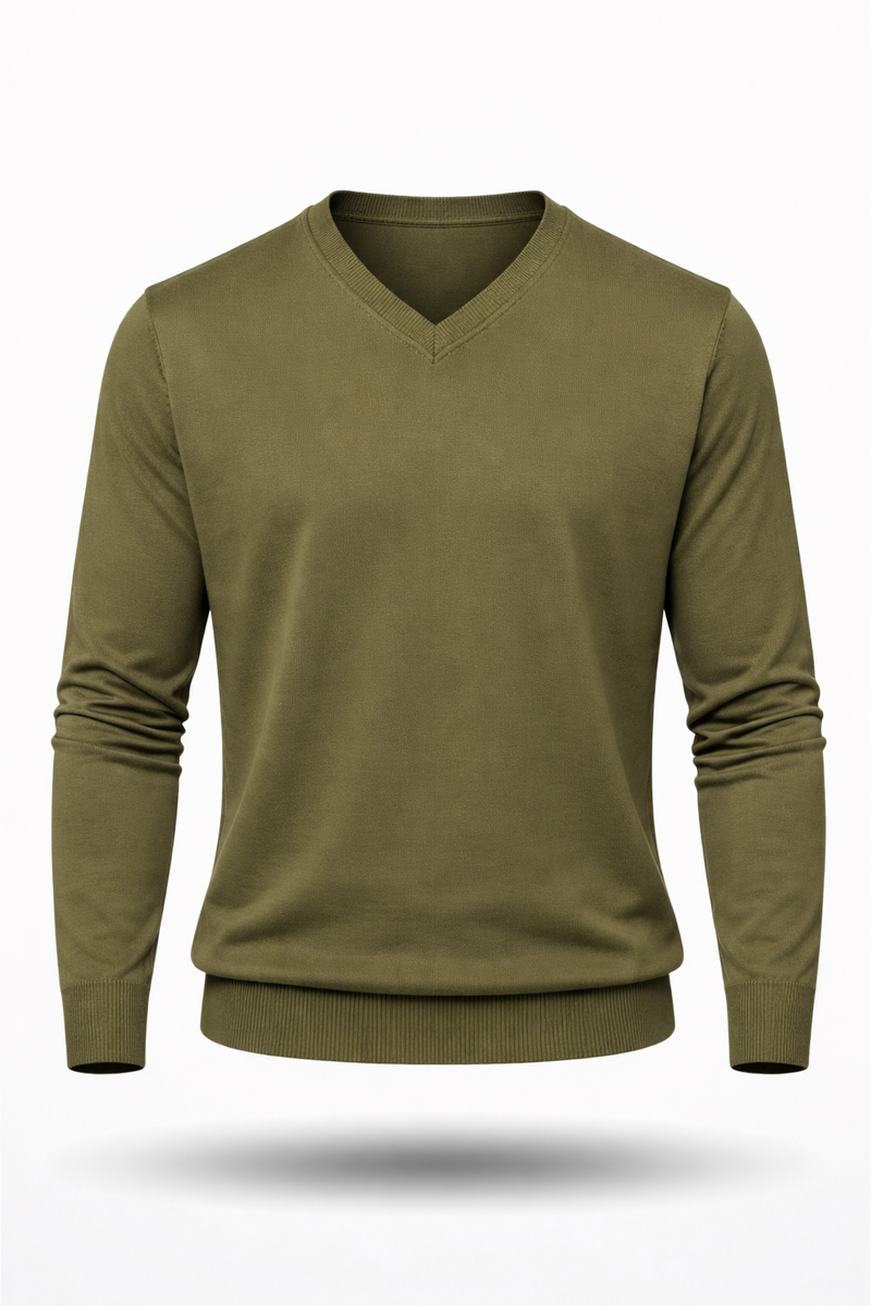 Herren Baumwoll-V-Pullover, oliv