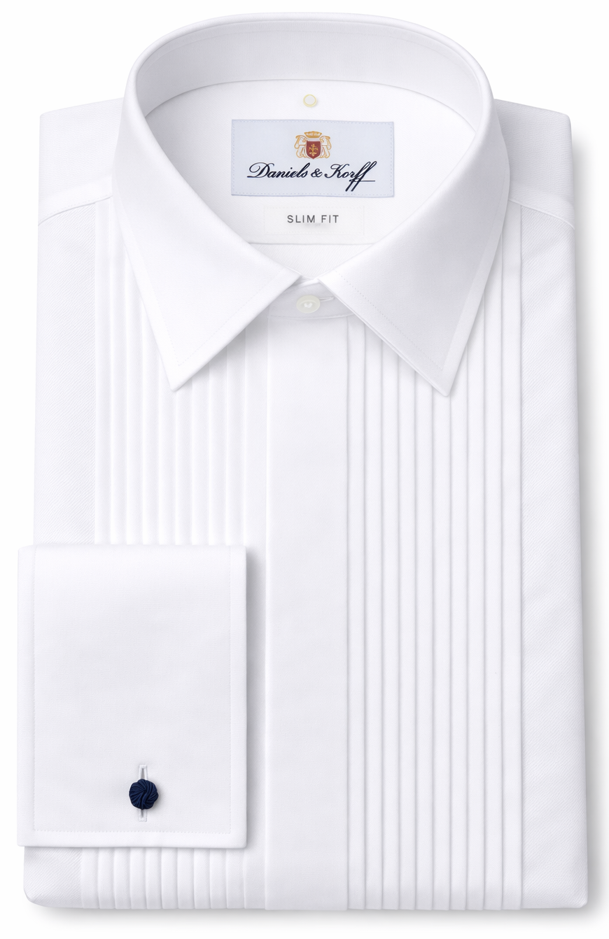 Smokinghemd Vollzwirn mit Plissée-Einsatz, Slimline (extra langer Arm 69cm)