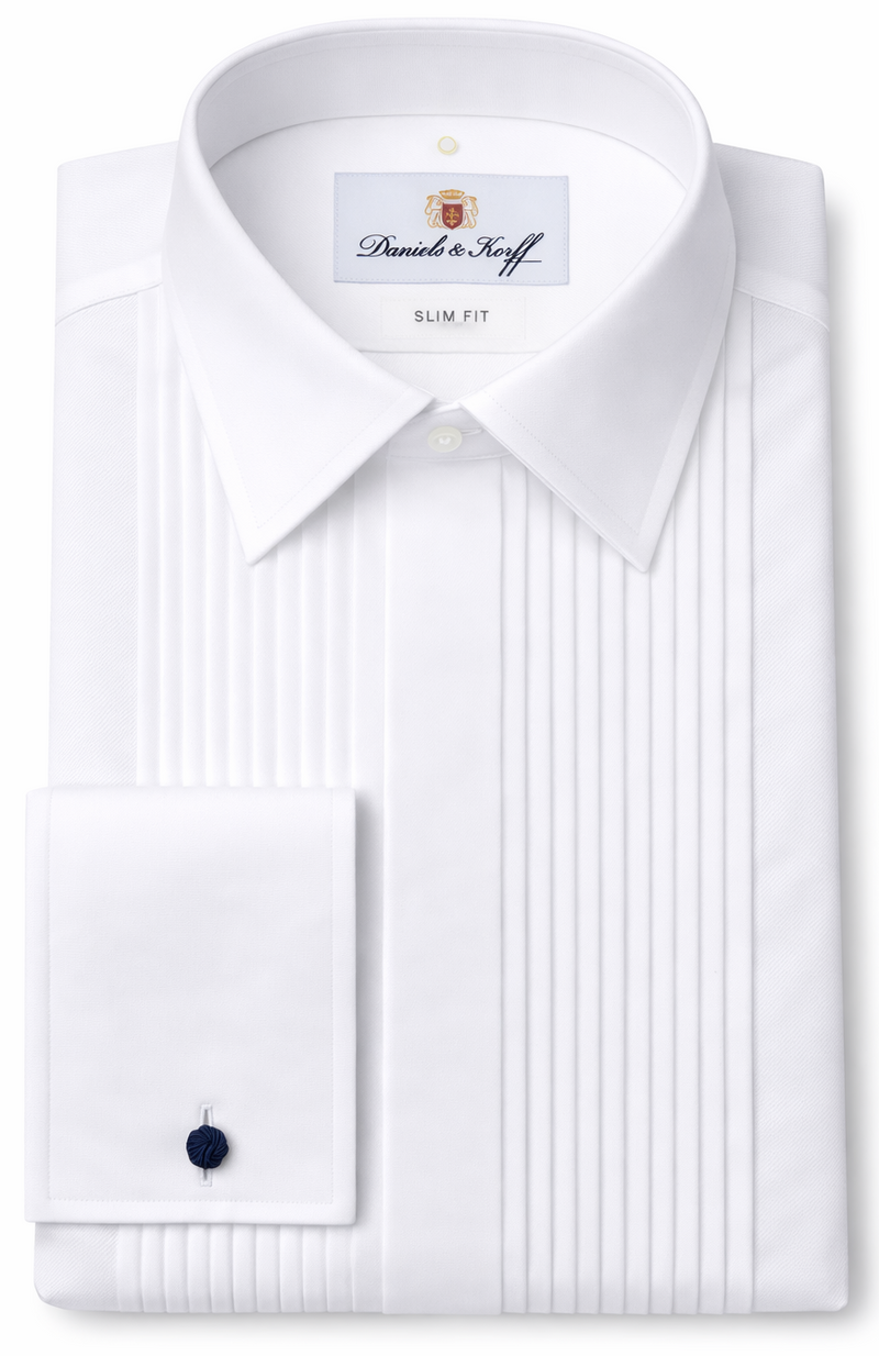 Smokinghemd Vollzwirn mit Plissée-Einsatz, Slimline (extra langer Arm 69cm)
